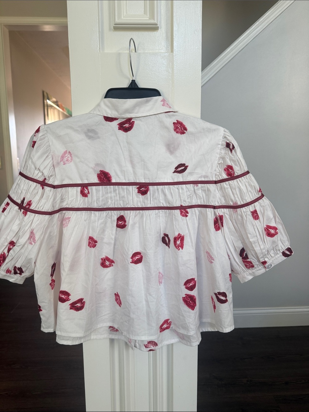 Anthropologie Maeve The Leandra Flocked Shirred Yoke Blouse MP - Picture 6 of 6